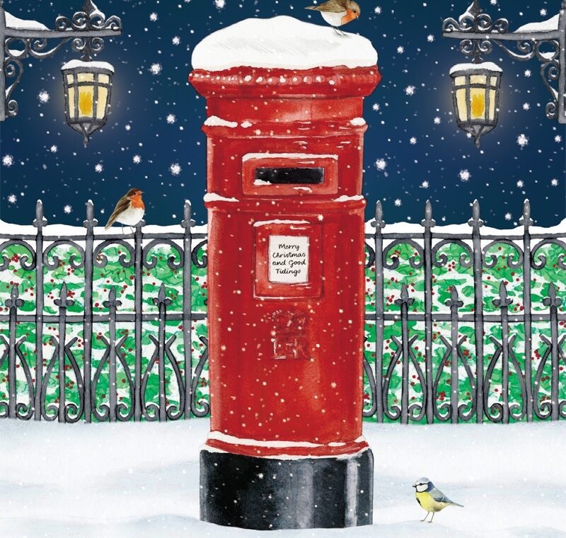 a red post box in the snow